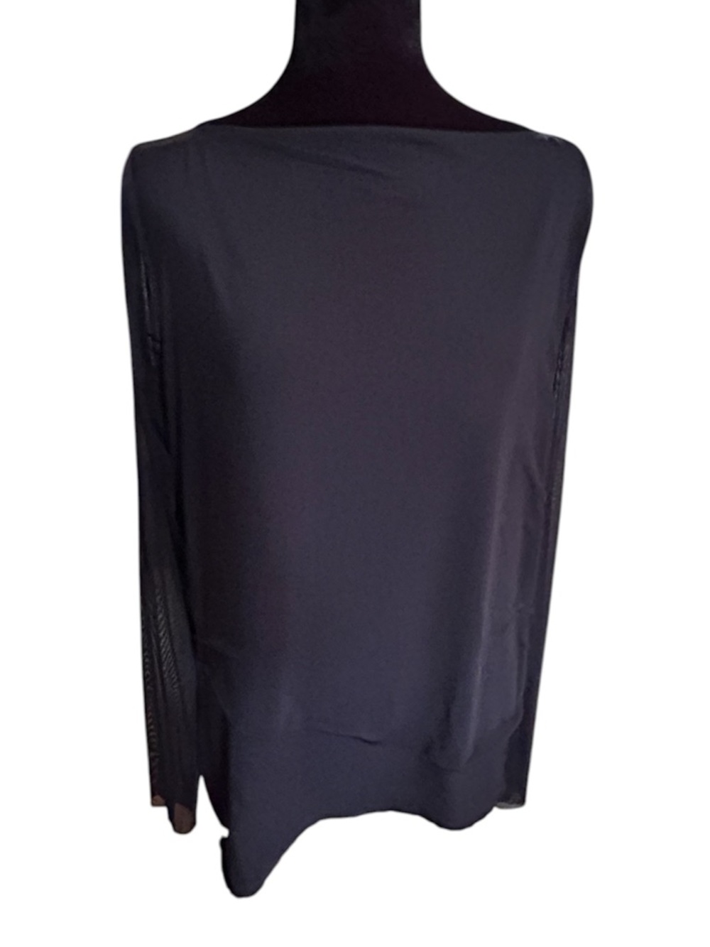 Women's Black Long-Sleeve Boatneck Top-Sheer Back and Sleeves-Large NWOT